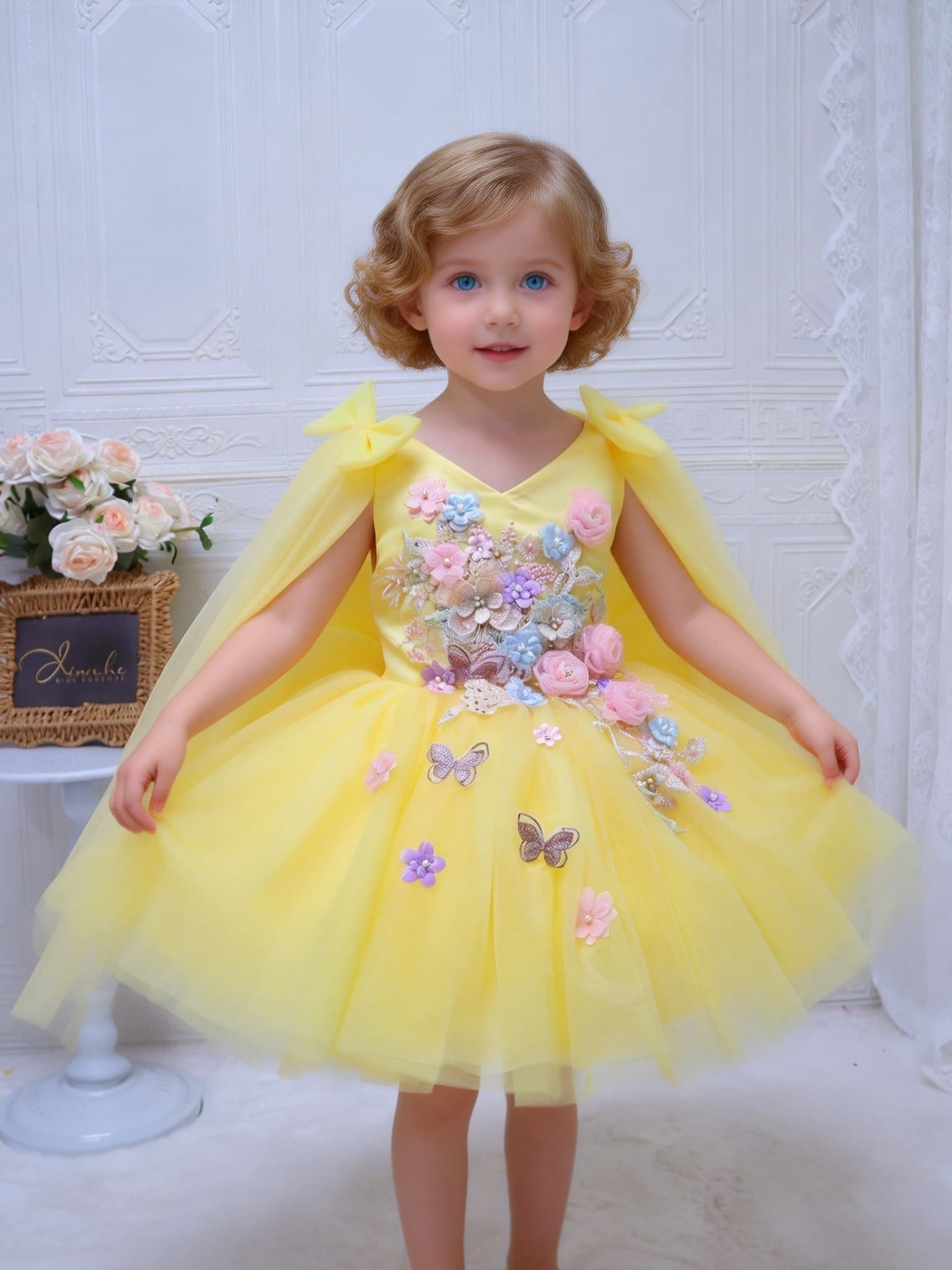Embroidery Yellow Dress - Sukienka luksusowa na zamówienie, sukienka dla